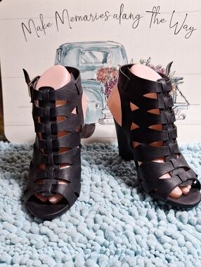 Delicious Black Strappy Cutout High Heel Sandals